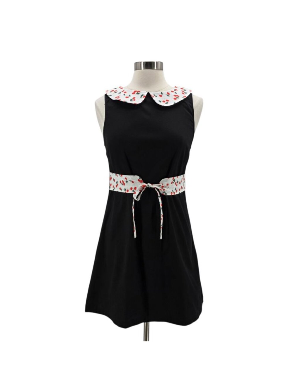 Smak Parlour Womens Medium Dress Black & Cherry Print Mini Retro Pinup Girl